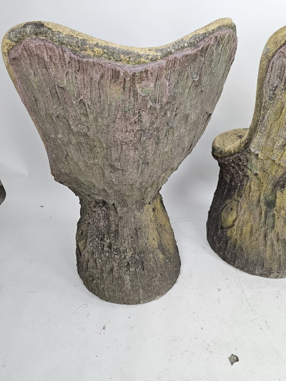 Image 1 of Set of 4 garden chairs stone tree stump