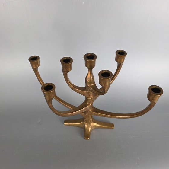 Image 1 of Vintage bronzen design kandelaar – Michael Harjes – verstelbare armen – jaren 60/70 – Mid-Century modern - Menora