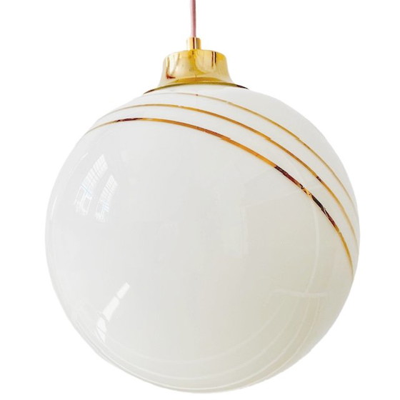 Image 1 of Vintage Regency Bollamp glas wit goud