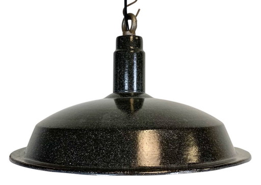 Lampada a sospensione vintage industriale in smalto grigio scuro, anni '50