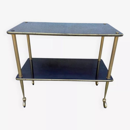 Tavolino laterale/tavolo da portata in ottone vintage anni '60 con rotelle