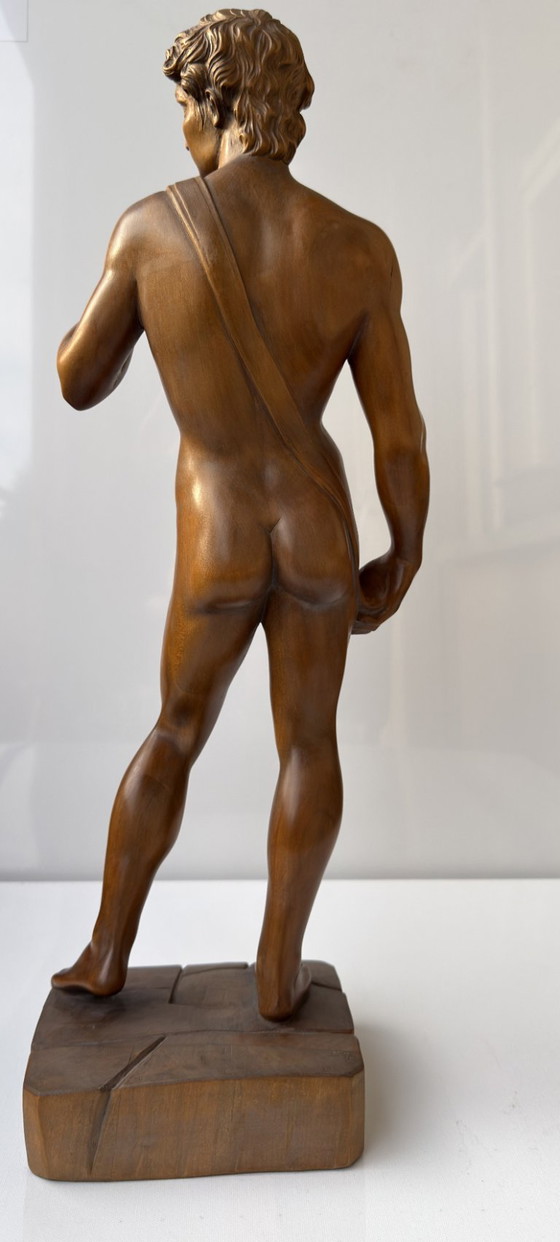 Michelangelo David Sculture in Legno Intagliate a Mano 65 cm Statua Vintage Foglia di Fico (photo 19 of 23)