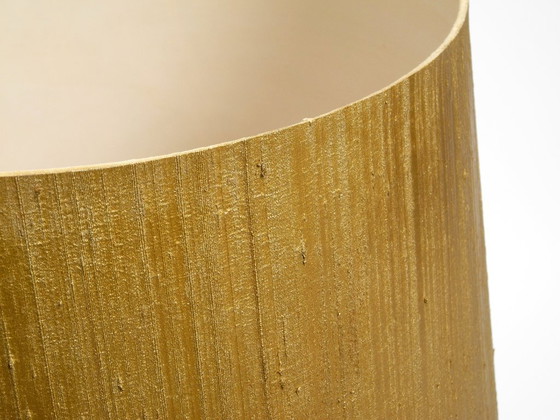 Image 1 of Grote, elegante, zeer zeldzame Putzler tafellamp uit 1970 met verlicht glazen lamphuis en kap van gouden dupionzijde