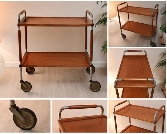 Serveerwagen in Thonet-stijl uit het midden van de 20e eeuw – Teak en chroom, designklassieker uit de jaren (photo 3 of 13)