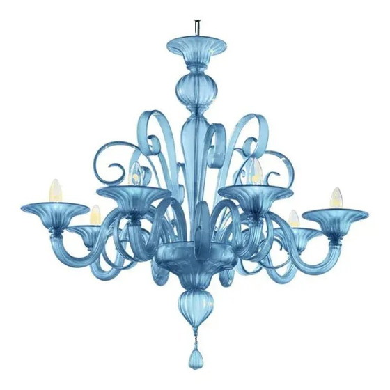 Image 1 of Lampadario in vetro di Murano blu satinato veneziano di Simoeng