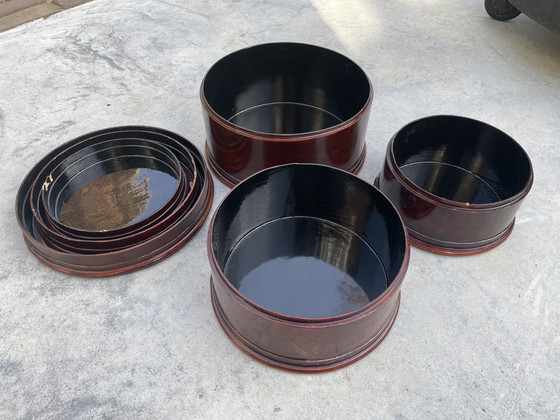 Image 1 of Juego de 3 sombrereras antiguas de laca japonesa