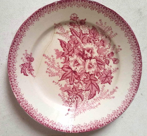 Image 1 of Set of 8 Terre de Fer plates, Eglantines pattern, late 18th century, 22.5 cm diameter
