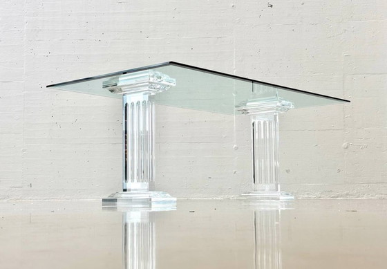 Image 1 of Glass table with acrylic glass column legs by FABIANART from Rome, Italy, 1980s