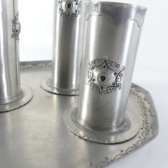 Image 1 of Brutalist 1960s, 3 candlesticks, 1 tray, Leif Rubach, Norway