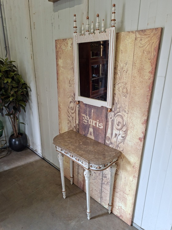 Image 1 of Antieke barok wandconsole, sidetable. haltafel met spiegel afm: 74x35m en 80cm hoog.