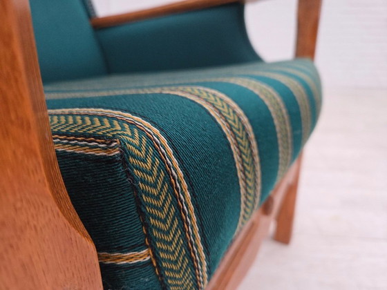Image 1 of 1970s, Danish high back armchair, furniture wool, solid oak wood.