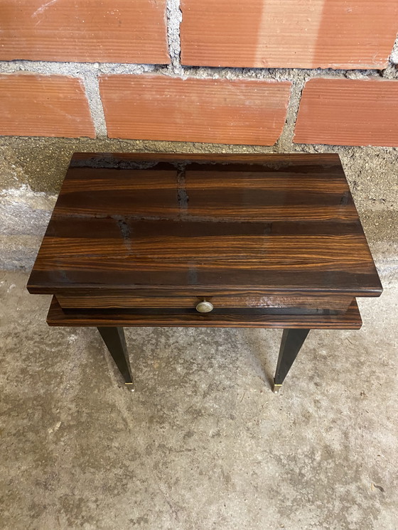 Image 1 of Chevet Ancien Table Nuit Tiroir Bois de Macassar Milieu XXeme Vintage #D369