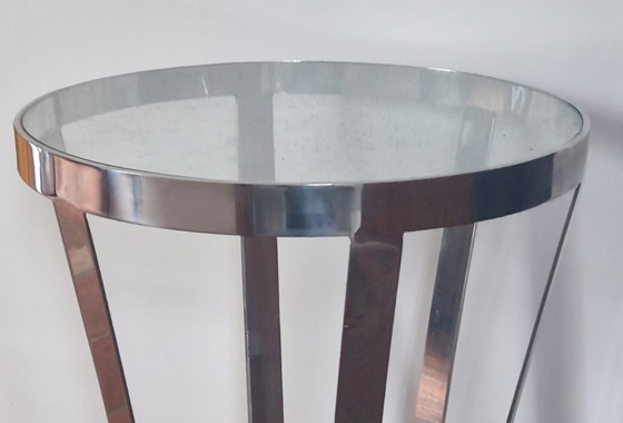 Image 1 of Vintage Round Side Table Chrome With Glass 40 Diameter