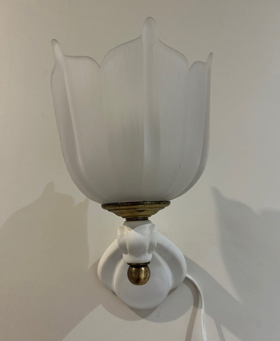 Image 1 of Par de apliques de pared de cerámica y vidrio, década de 1950.