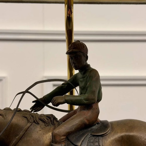 Classic English Bronze Horseman Table Lamp (photo 5 of 10)