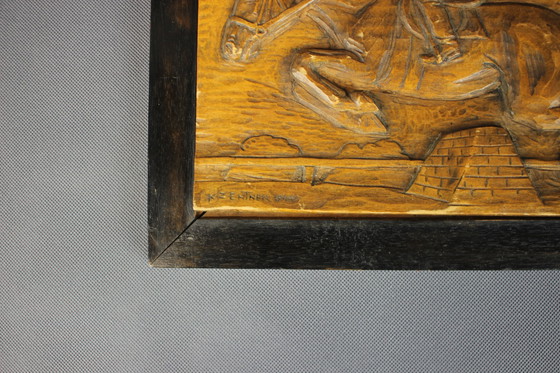 Image 1 of Mid-Century Woodwork of Horseracing by K. Zentner, Czechoslovakia, 1944