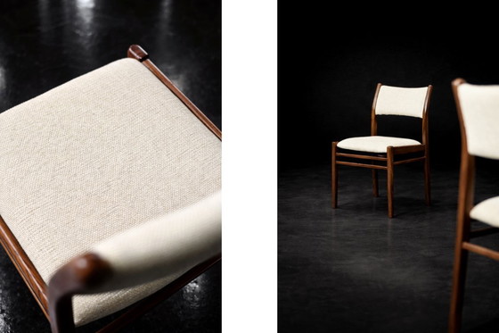 Image 1 of Chaises danoises vintage en teck et tissu beige, style moderne du milieu du siècle, années 1960, lot de 4