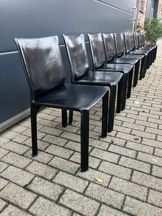 Image 1 of 10x Chaise de cabine Cassina Mario Bellini Harnais en cuir noir