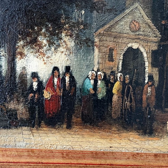 Image 1 of Nederlands straatbeeld olieverfschilderij gesigneerd Nijland
