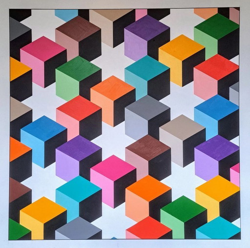 "Cubism" - Franklin van Dam - Acrylic on MDF - 95 × 95 cm - Abstract & Geometric