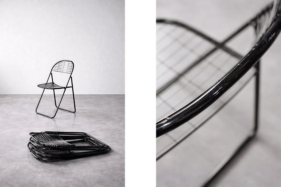 Image 1 of Vintage Swedish Mid-Century Modern Minimalist Black Metal Åland Chair by Niels Gammelgaard for IKEA, 1980s, Set of 5