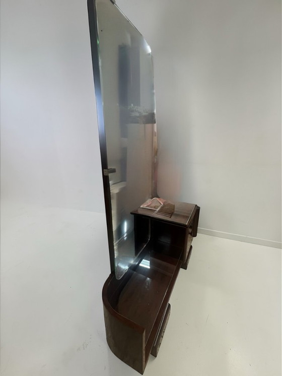 Image 1 of Streamline - Art Deco dressing table with beveled mirror and walnut burl veneer – Germany 1940s / 1950s