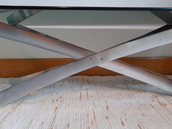 Image 1 of Mesa de centro Space Age en acero y cristal ahumado