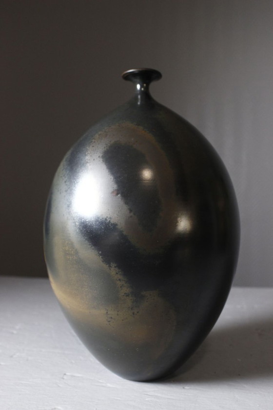 Image 1 of Yves Gaget in Biol – Soliflore-Vase aus geräuchertem Terra Sigillata, 1980er Jahre