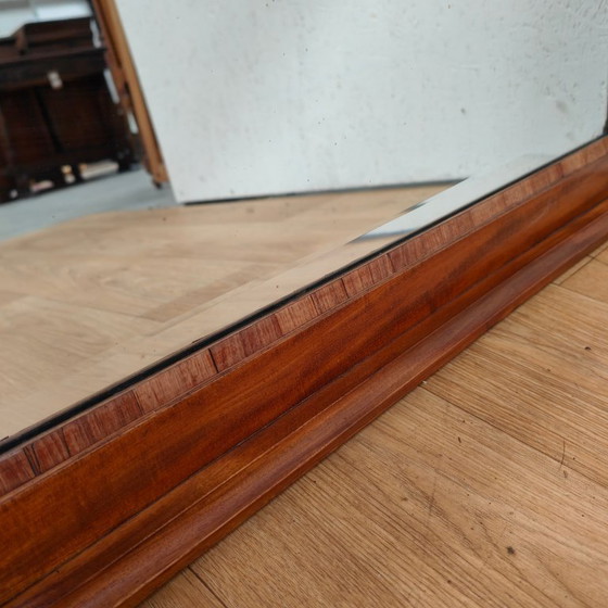 Image 1 of Antique mahogany facet-cut mirror, country-style mantel mirror with brass details.