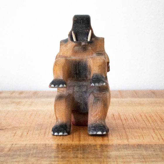 Image 1 of Vintage hand-carved circus elephant figurine: handmade animal sculpture