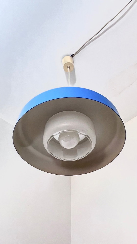 Image 1 of Lampada a sospensione vintage Doria Bauhaus design blu retrò