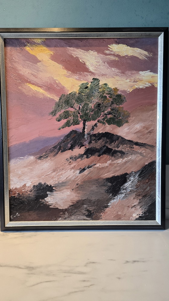 Pintura al óleo impresionista impasto original - Paisaje de árbol solitario (55x65 cm) – Pinturas y dibujos (photo 3 of 12)