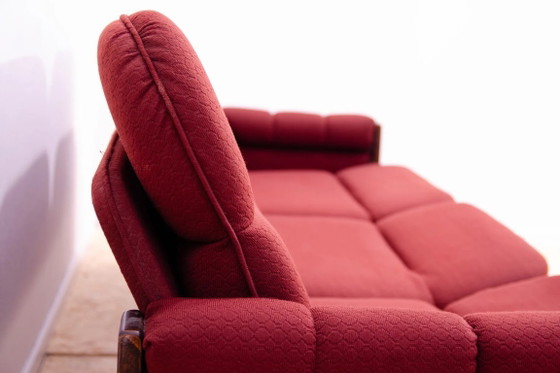 Vintage Scandinavian Style Three-Seater Lounge Sofa, Mid-Century Modern Seating, 1970s, Textile, Wood, Brown (photo 6 of 8)