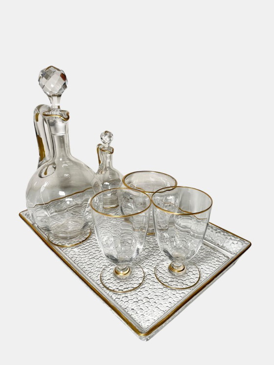 Image 1 of Baccarat kristallen drankenset - Vintage Franse vergulde kristallen karaf voor naast het bed