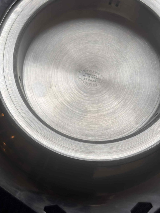 Image 1 of Plat à beurre Art déco en acier inoxydable : vaisselle française Coquillor