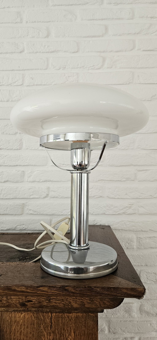 Bauhaus table lamp with opal glass shade