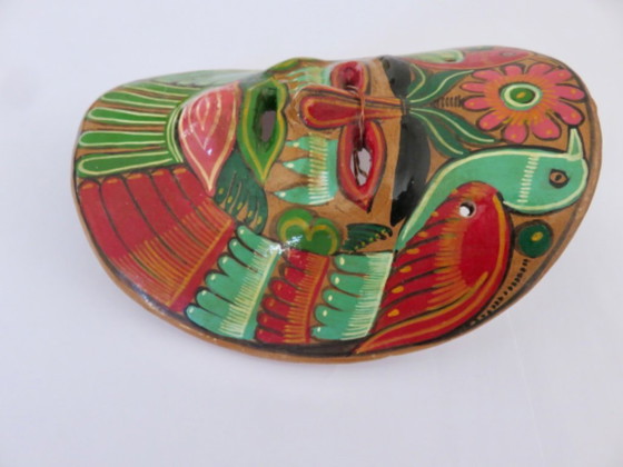 Image 1 of Mexican terracotta mask, handmade, hand-painted, Mexican folk art, 1970s