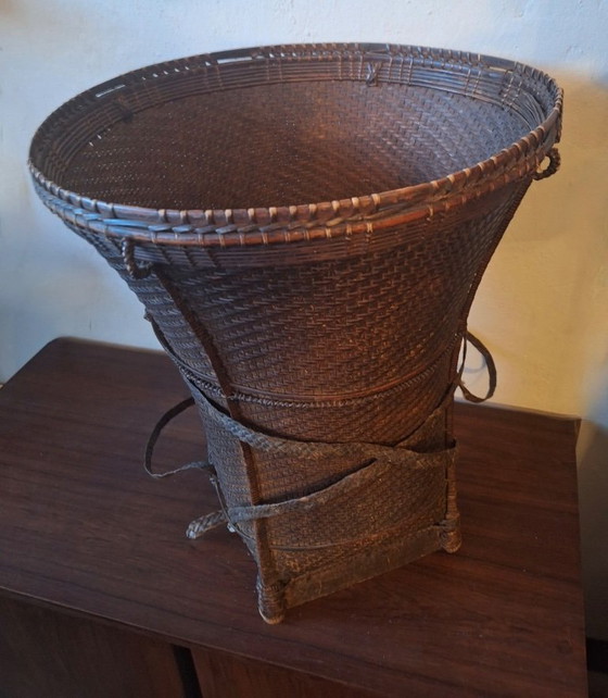 Image 1 of Antique Laos Khmu Tribal Hand Woven Carrying Basket