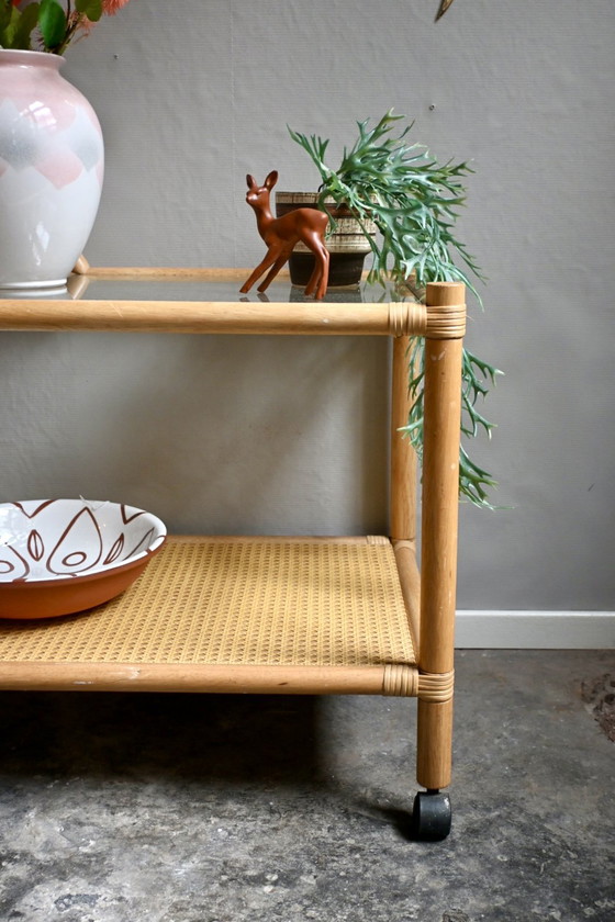 Image 1 of Vintage Serveerwagen van Bamboe en Rotan