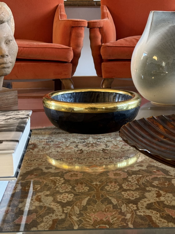 Image 1 of Cuenco de latón y madera de mediados de siglo, Italia, década de 1970