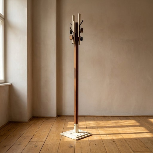 Kapstok in mid-century stijl, hout en roestvrij staal, van Carlo De Carli voor FIARM, jaren 60, Italië