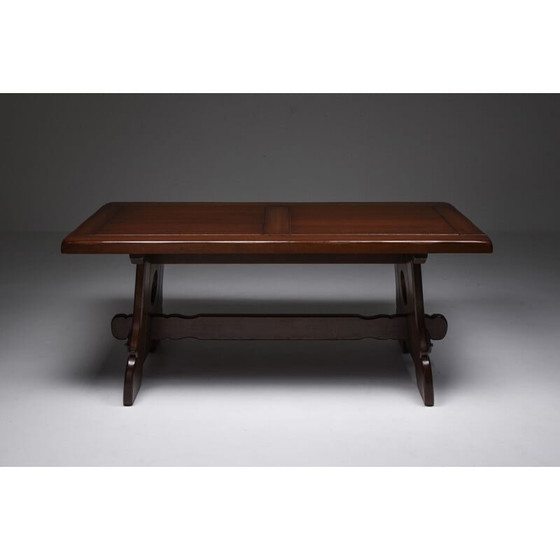 Image 1 of Rustic modern brutalist vintage dining room set in stained oak, Belgium 1970