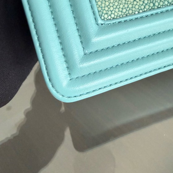 Image 1 of Chanel Boy Small - 20CM Stingray Tiffany Blue Silver Hardware Series 22