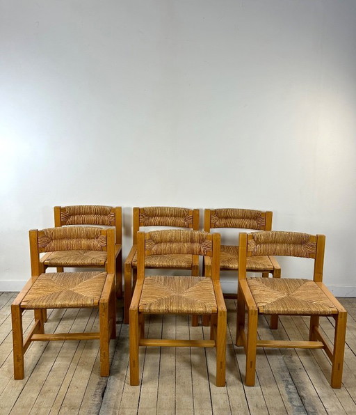 Set aus 6 Stühlen aus massiver Ulme, Maison REGAIN, 1970