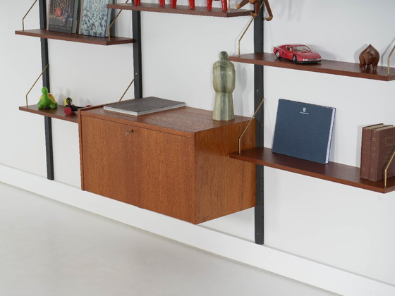 Danish Modular Shelving From The 1970s — Teak Veneer With Black Wall Rails, Ten Shelves – Bookcases, Wood (photo 5 of 18)