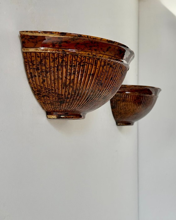 Paire d'appliques vintage en porcelaine marron, Italie 1970 – Appliques murales, Ceramic (photo 2 of 5)
