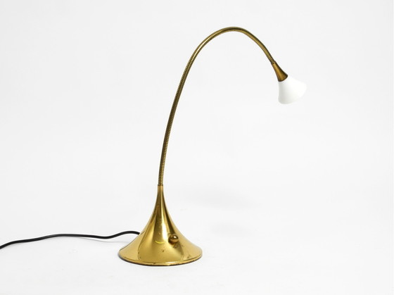 Image 1 of 1980s Brass Halogen Table Lamp by Florian Schulz Model Esa with Gooseneck