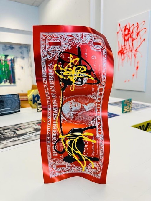 Karl LAGASSE - One Dollar Red Underground - Sculpture Aluminium