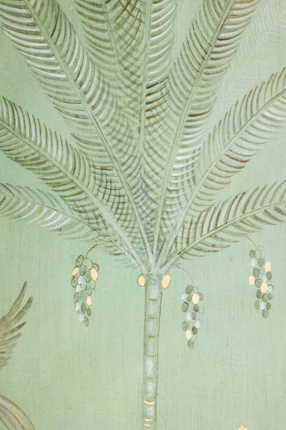 Image 1 of Painted canvas, or decorative panel, Parrots and bird. Contemporary.