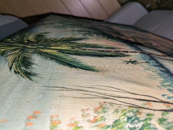 Cuadro al óleo de estilo antiguo de un pueblo de África Occidental sobre lienzo, 86 cm x 52 cm. (photo 4 of 10)